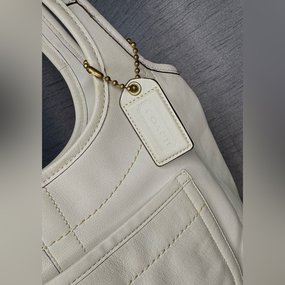 Coach Y2K Ergo White Leather XL Tote Bag w/ Legacy Stripe Interior & Hang Tag - Picture 8 of 8